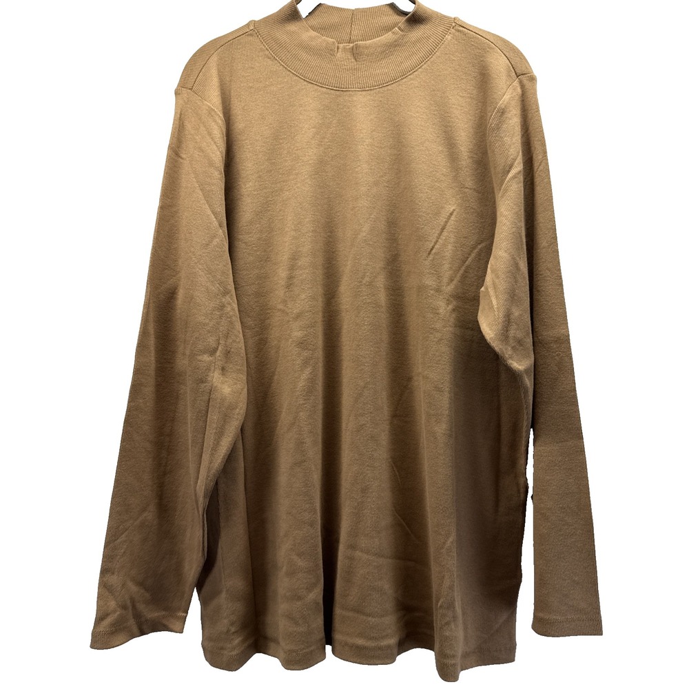 Denim & Co Women's Sweater Top Size 1X Plus Solid Brown Mock Neck Long Sleeve